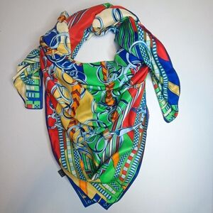 Large 50x50 Equestrian Silk Scarf – Nautical Chain Print Shawl